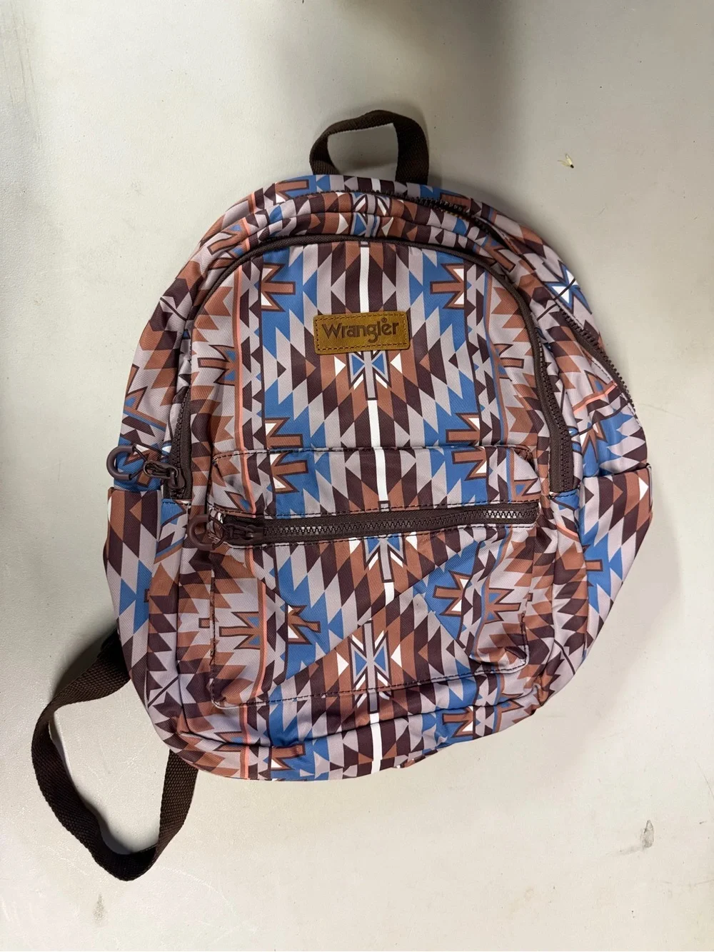 Wrangler Brown, Blue & White Geometric Backpack